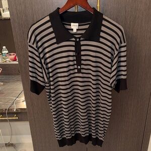 Armani Collezioni Men's Black and Gray Striped Polo NEW